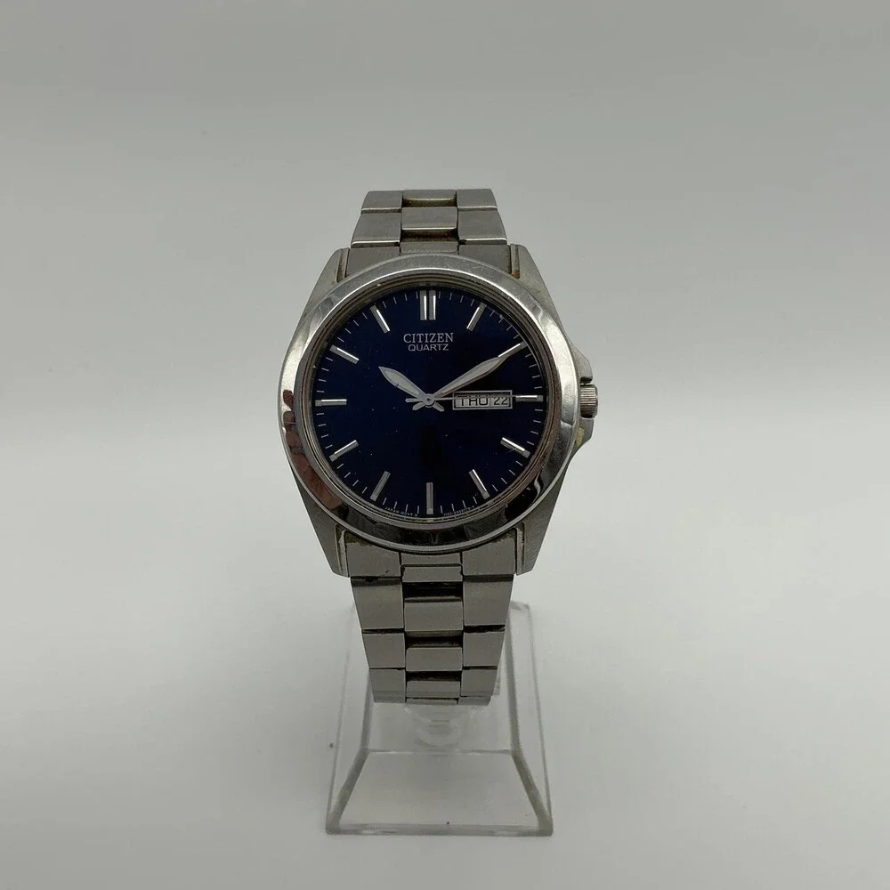 Citizen 1102-S066808 Mens Watch 39mm Blue Stainless Day Date New Battery 7.5